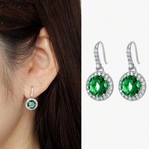 🌴18k White Gold Filled Brilliant Cut Emerald Green Zircon&Cz DiamondDrop…